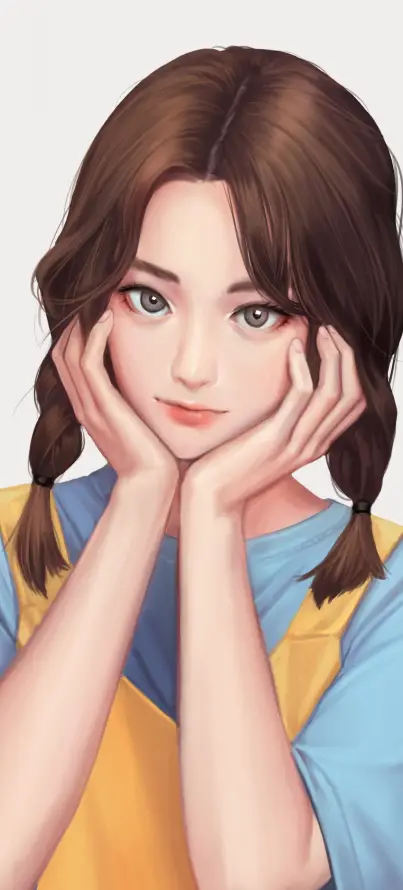 4k女孩壁纸 - 手绘 - 托脸 - 插画「哲风壁纸」