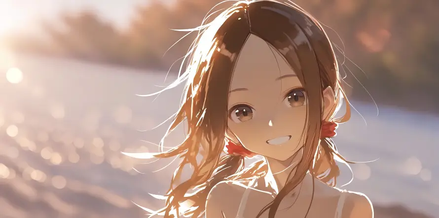 5k夕阳壁纸-少女 - 微笑-日系「哲风壁纸」