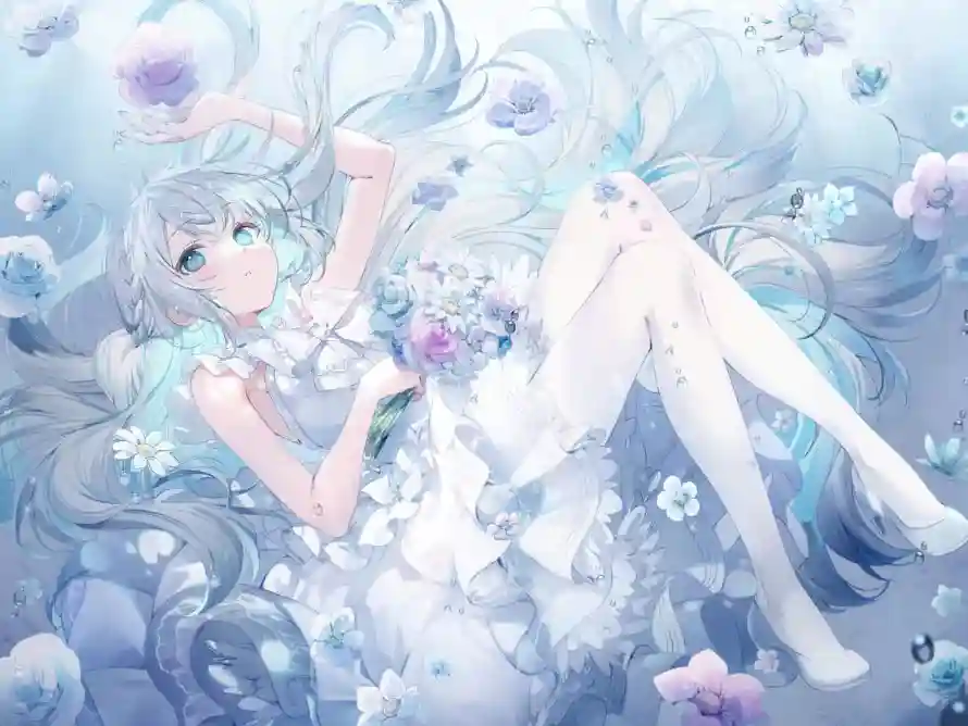 2k少女壁纸-白丝 - 绿瞳-花束「哲风壁纸」