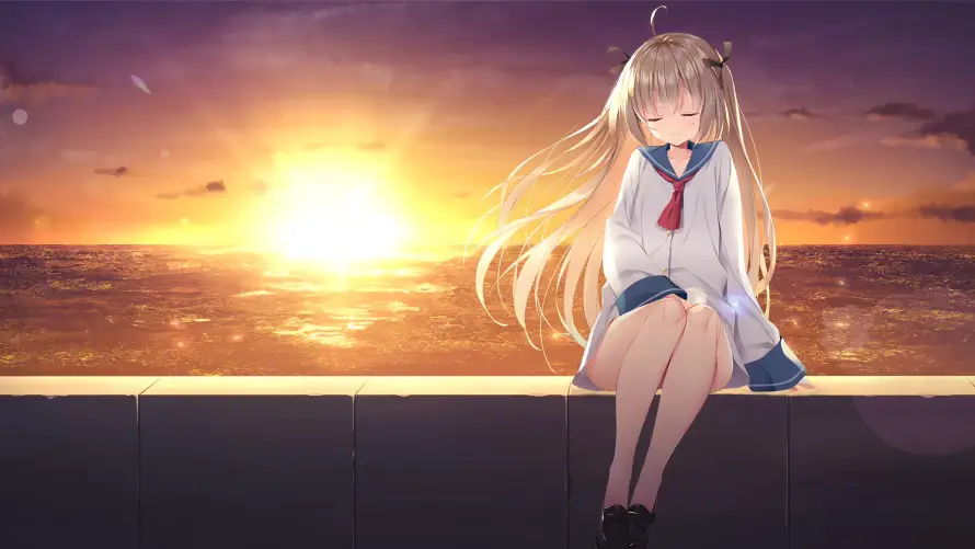 4k大海壁纸-少女 - 岸边-日落「哲风壁纸」