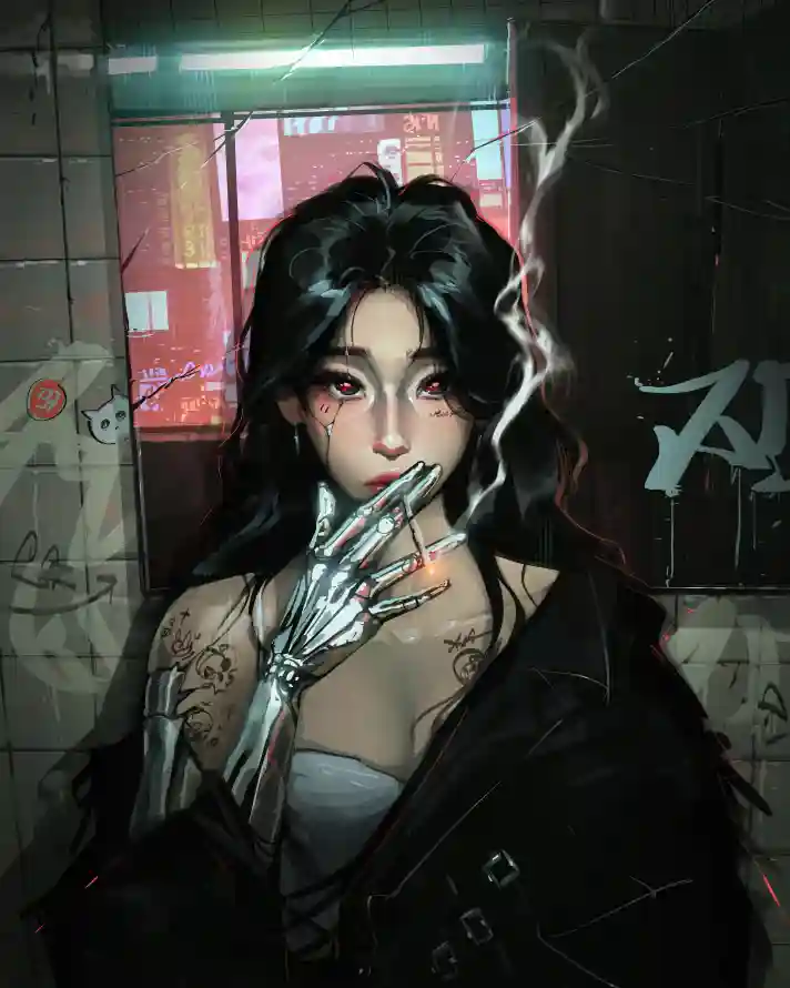 4k义肢壁纸 - 烟 - 少女 - 居家「哲风壁纸」