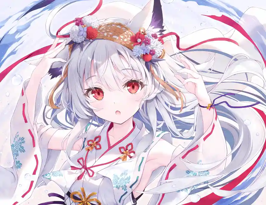 2k和风壁纸-少女 - 狐耳-白毛「哲风壁纸」