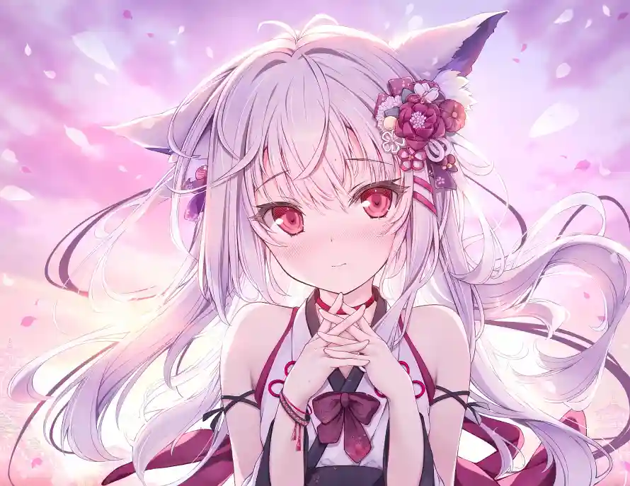 2k少女壁纸-樱花 - 狐娘-狐耳「哲风壁纸」