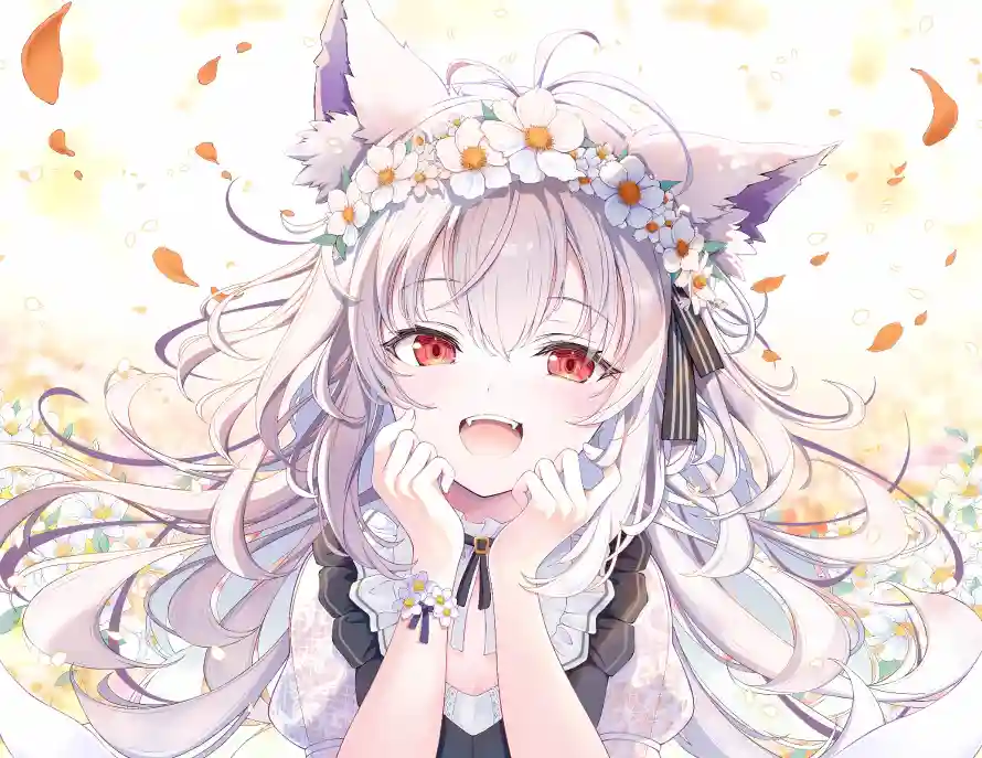 2k卷发壁纸-少女 - 暖光-狐娘「哲风壁纸」