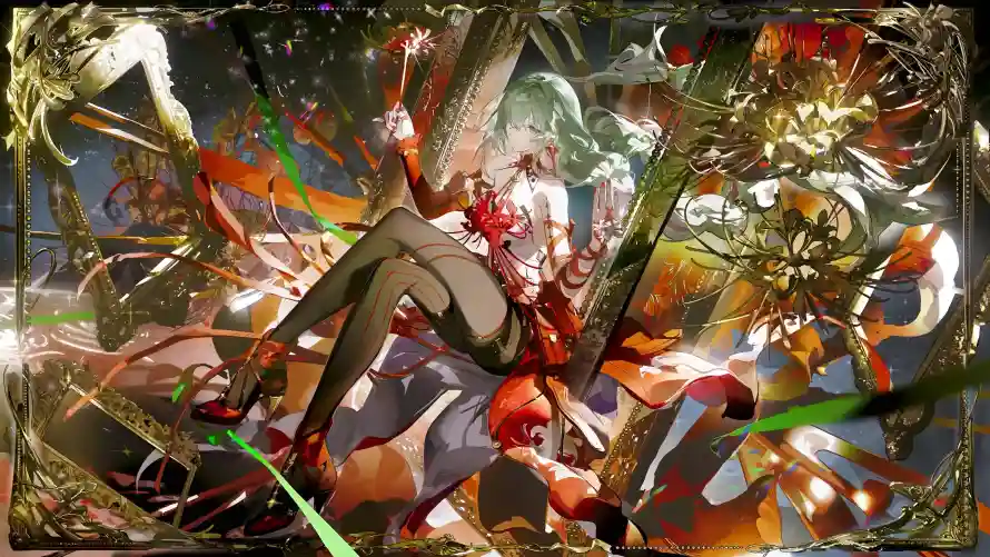 4k插画壁纸-红裙 - 绿发-美女「哲风壁纸」