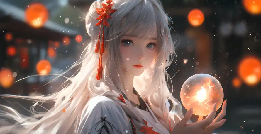 4k夜景壁纸-少女 - 白发-祈愿「哲风壁纸」