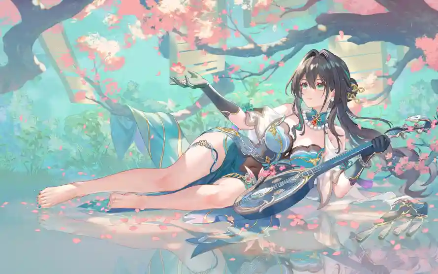 4k崩铁壁纸-桃花 - 水面-泳装「哲风壁纸」