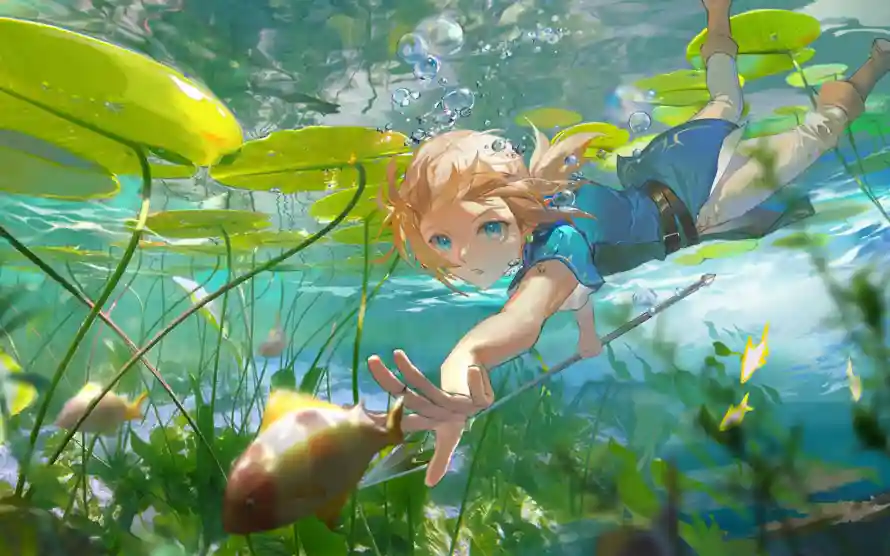 4k少年壁纸-林克 - 水下-水草「哲风壁纸」