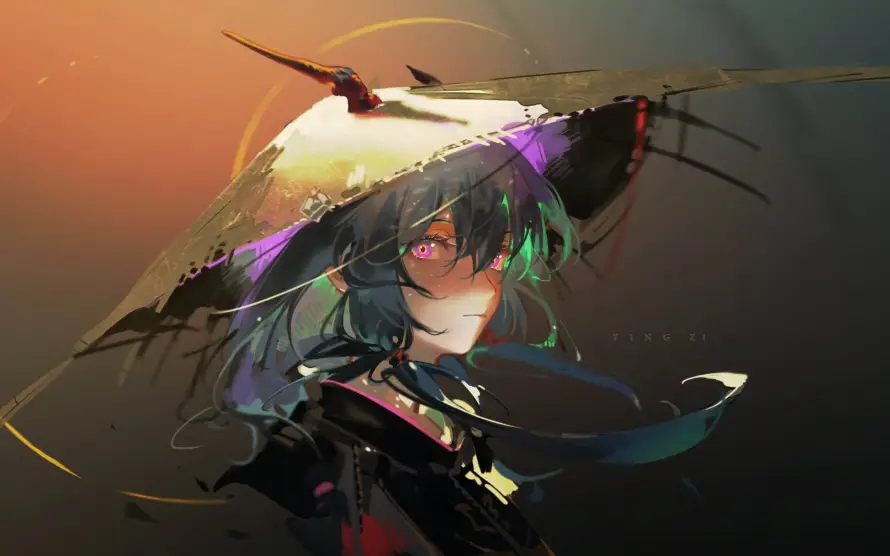 4k少女壁纸-斗笠 - 红瞳-绿发「哲风壁纸」