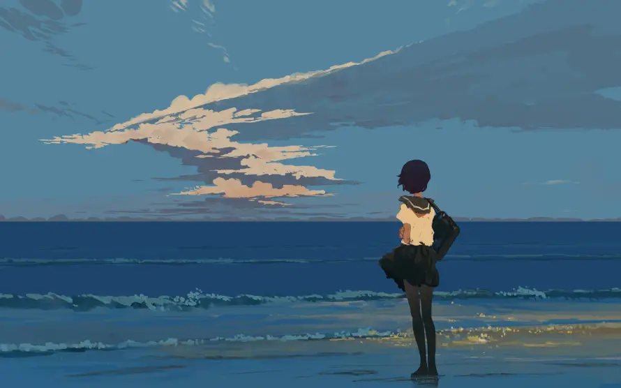 4k云层壁纸-大海 - 少女-晴空「哲风壁纸」