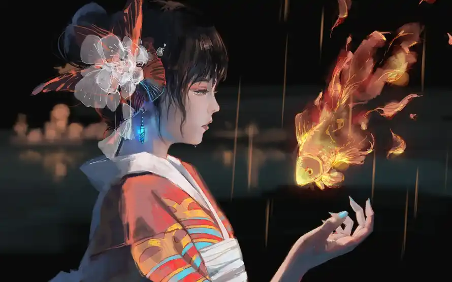 2k侧颜壁纸-和风 - 夜景-插画「哲风壁纸」
