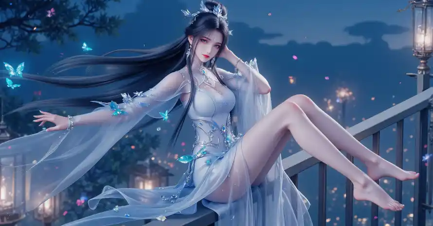 3k仙侠壁纸-夜景 - 灯笼-白衣「哲风壁纸」