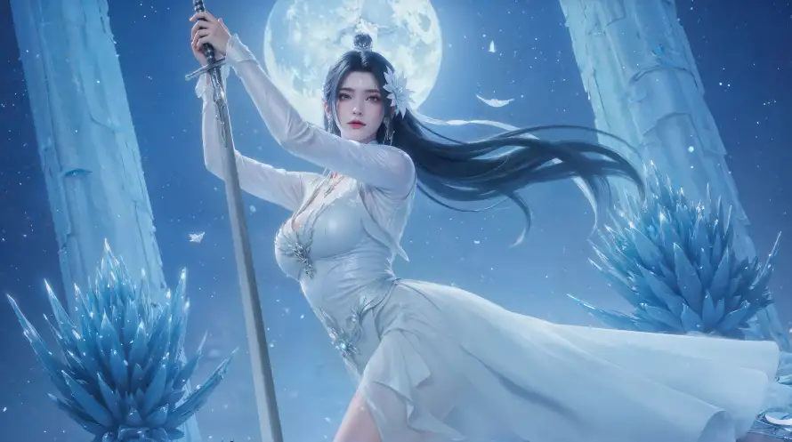 4k冰林壁纸-古风 - 月夜-满月「哲风壁纸」