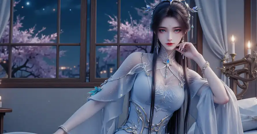 3k仙侠壁纸-古风 - 夜景-樱花「哲风壁纸」