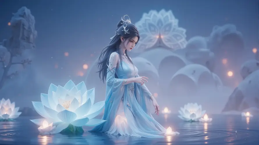 3k古风壁纸-夜雾 - 水面-荷塘「哲风壁纸」