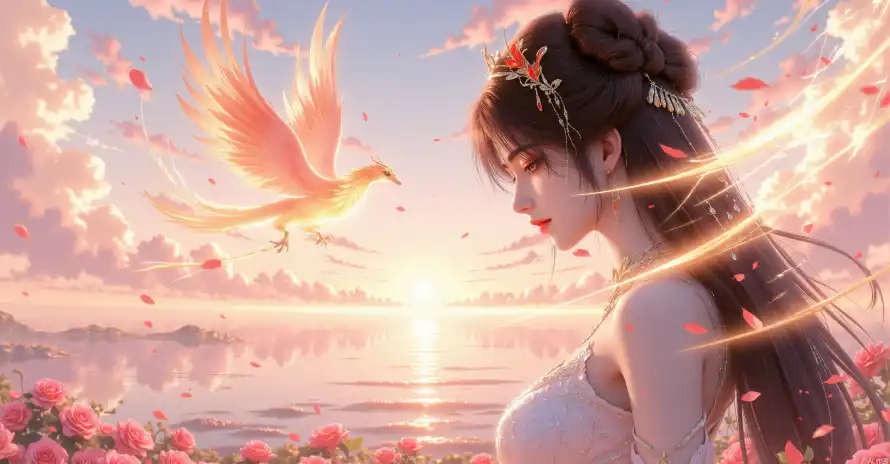 3k凤凰壁纸-古风 - 女神-湖水「哲风壁纸」