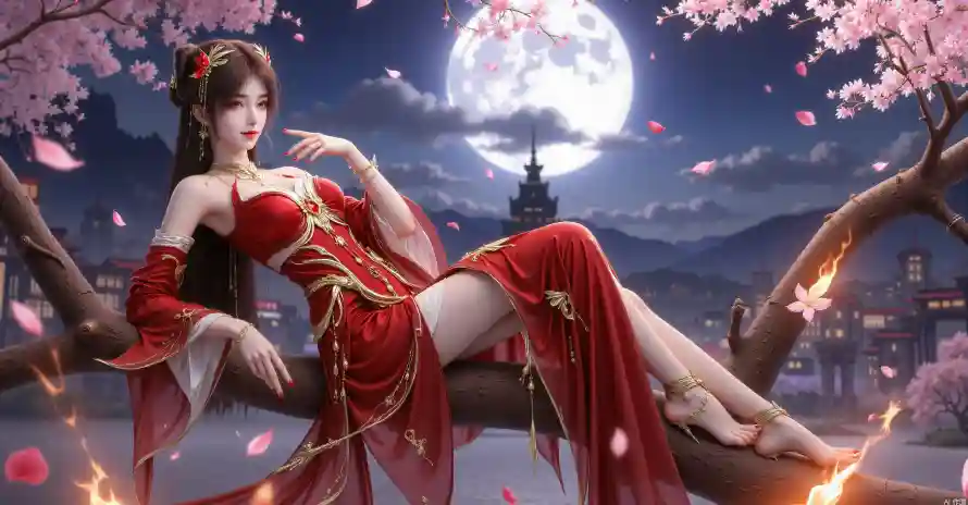 3k古风壁纸-国漫 - 月夜-桃花「哲风壁纸」