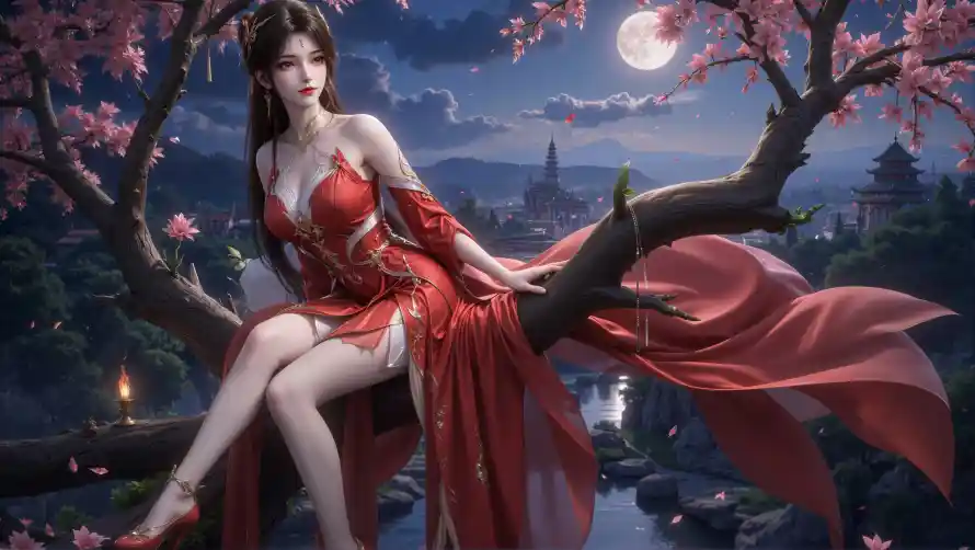 4k古风壁纸-国漫 - 圆月-月夜「哲风壁纸」