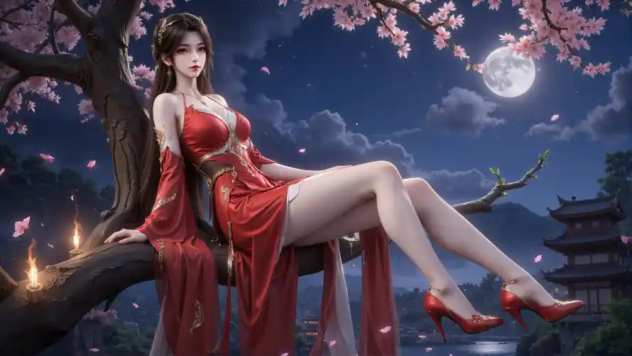 4k国漫壁纸-月夜 - 桃花-满月「哲风壁纸」