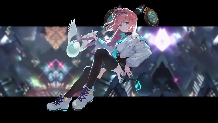 4k夜景壁纸-少女 - 粉发-黑裤「哲风壁纸」