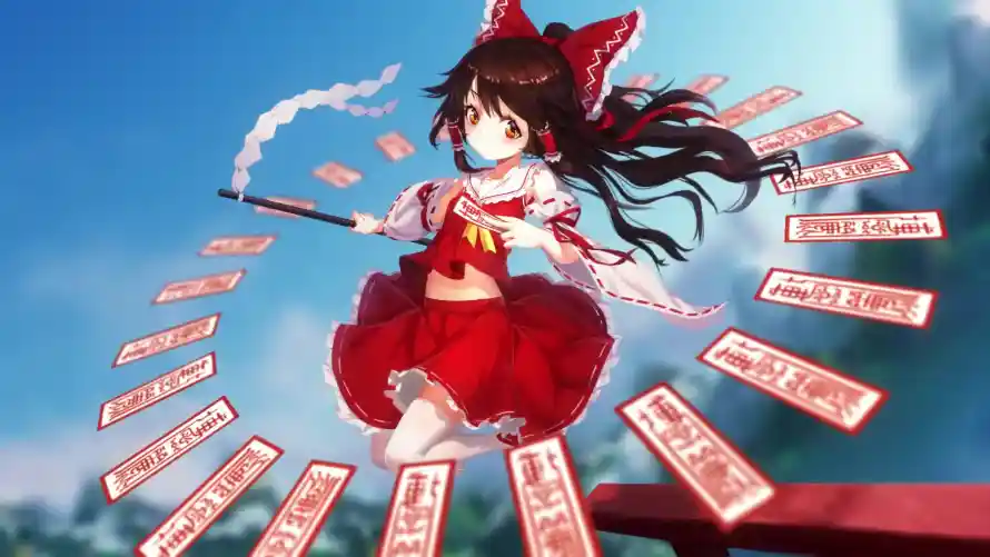 2k巫女壁纸-符札 - 蓝天-黑发「哲风壁纸」