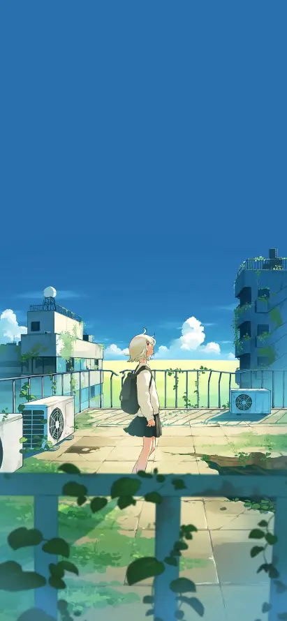4k围栏壁纸 - 少女 - 晴天 - 白云「哲风壁纸」