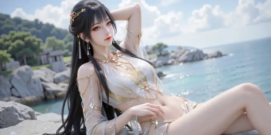 2k古风壁纸-浅纱 - 海边-礁石「哲风壁纸」