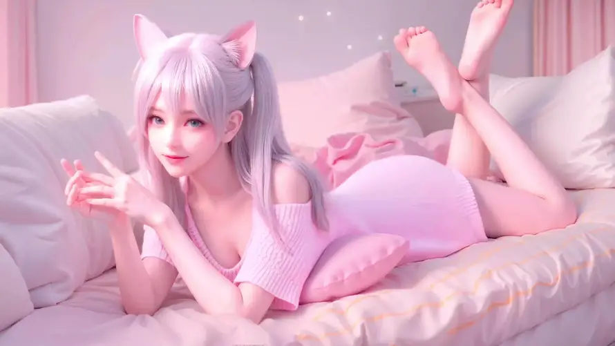 4k3D壁纸-居家 - 床上-猫耳「哲风壁纸」