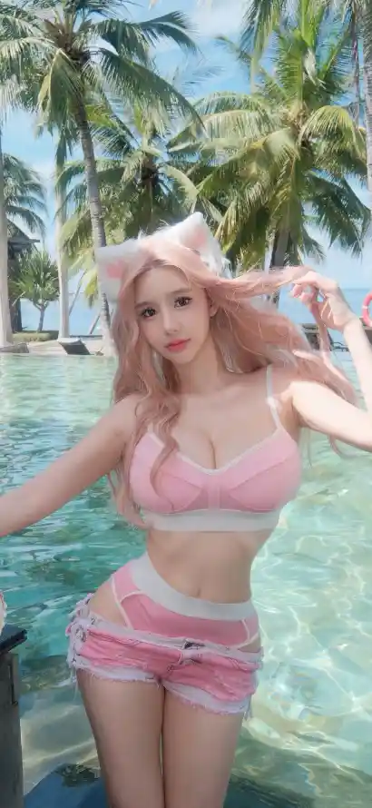 4k度假壁纸 - 户外 - 泳池 - 美女「哲风壁纸」
