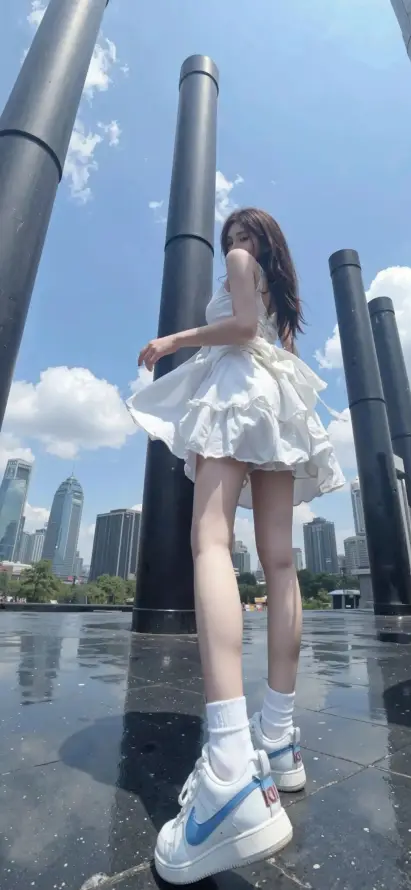 4k仰拍壁纸 - 户外 - 美女 - 街头「哲风壁纸」