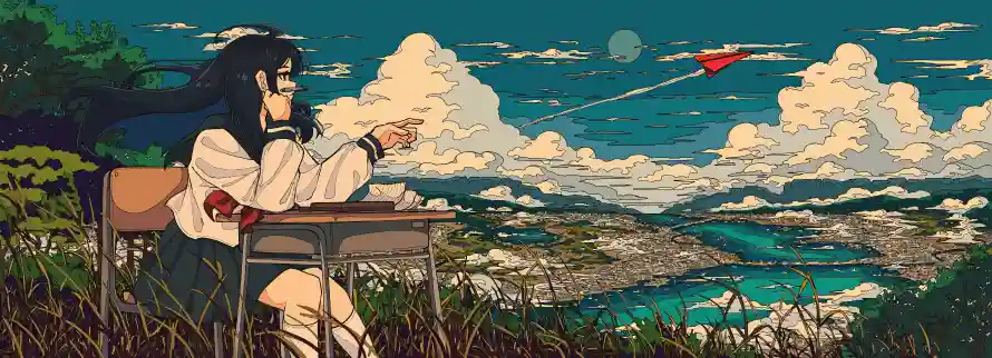 3k动漫壁纸-户外 - 海湾-长发「哲风壁纸」