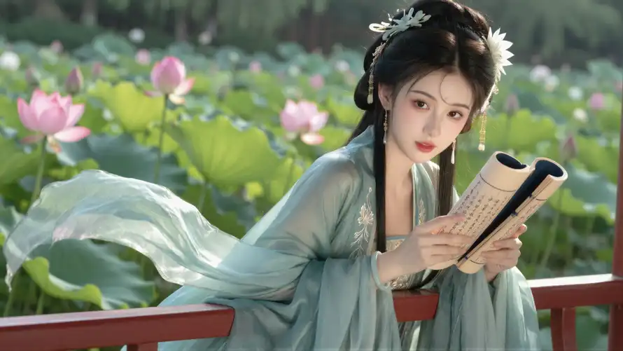 4k书卷壁纸 - 发饰 - 古风 - 少女「哲风壁纸」