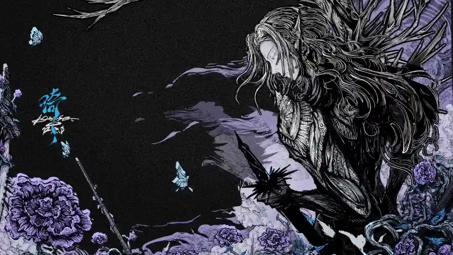 3k手绘壁纸-斗篷 - 紫花-线稿「哲风壁纸」