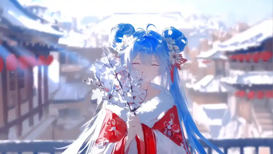 4k冬日壁纸-古风 - 白雪-红装「哲风壁纸」