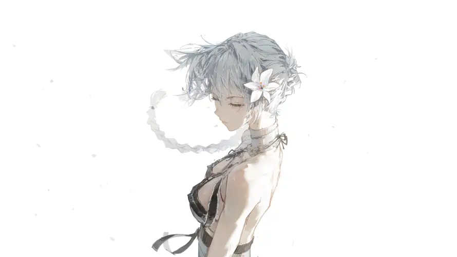 4k侧颜壁纸-少女 - 白发-白花「哲风壁纸」
