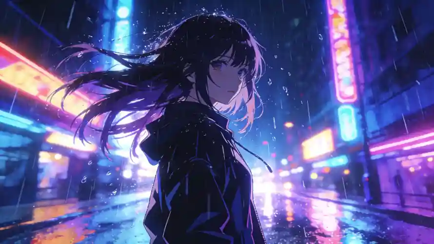 3k城市壁纸-夜景 - 少女-长发「哲风壁纸」