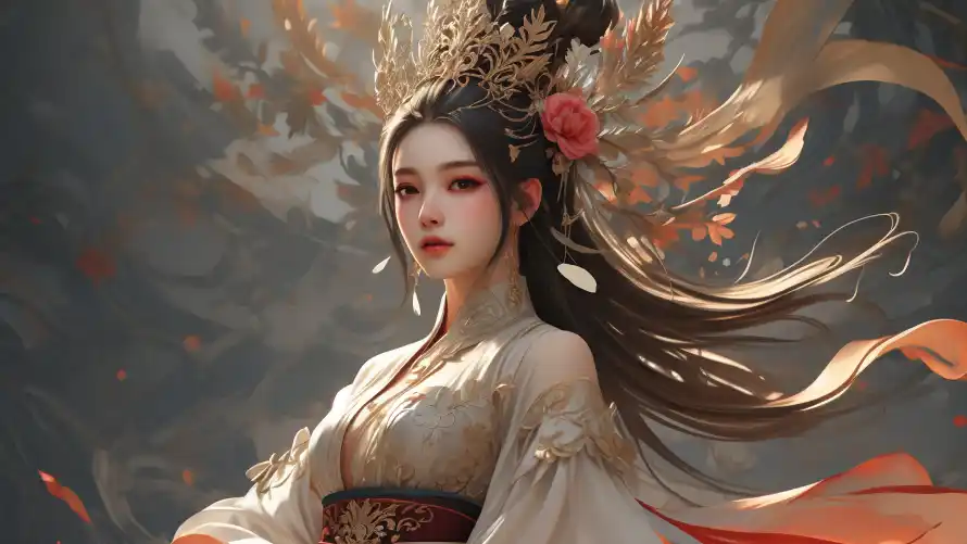 3k古风壁纸-国风 - 汉服-红花「哲风壁纸」