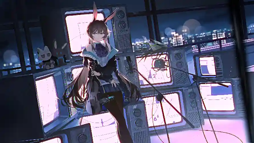 4k兔耳壁纸-夜景 - 美女-黑丝「哲风壁纸」