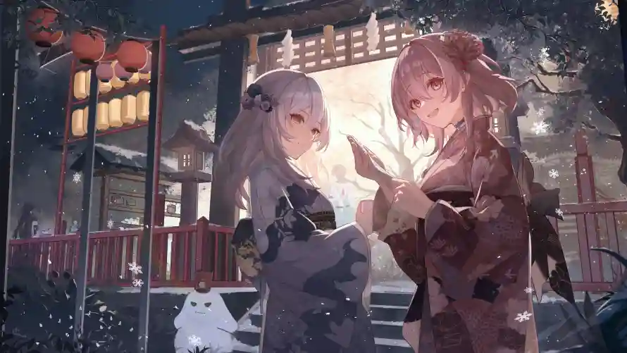 5k临光壁纸-冬夜 - 动漫-和服「哲风壁纸」