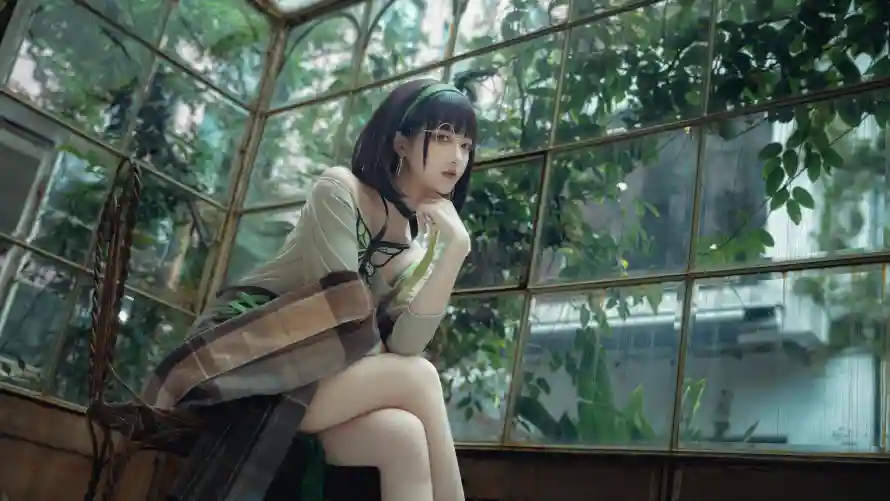 6k少女壁纸-温室 - 白丝-窗边「哲风壁纸」