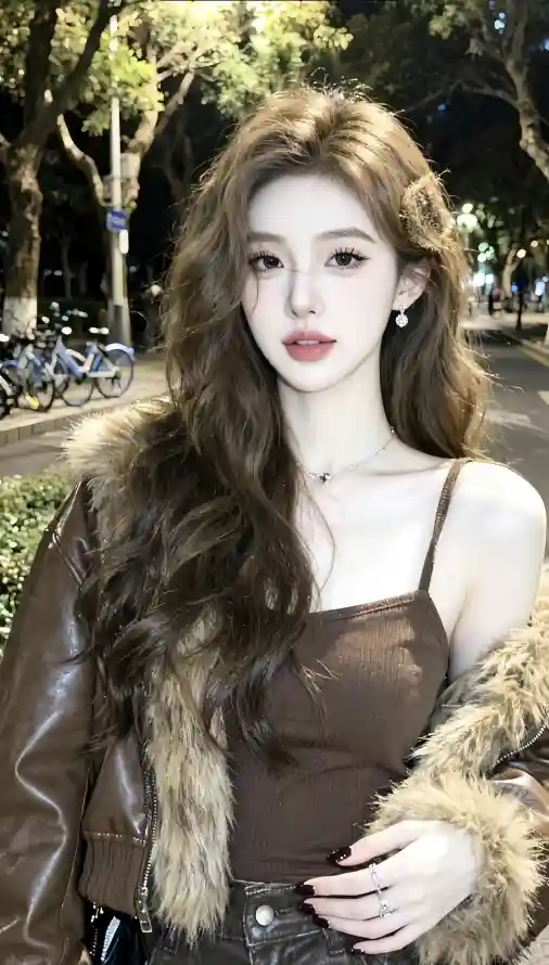 4k夜晚壁纸 - 棕发 - 美女 - 街头「哲风壁纸」