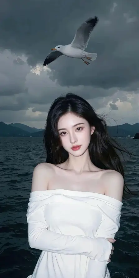 4k人像壁纸 - 大海 - 海边 - 海鸥「哲风壁纸」