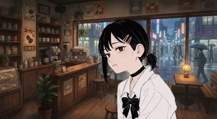 5k夜晚壁纸-少女 - 日系-暖光「哲风壁纸」