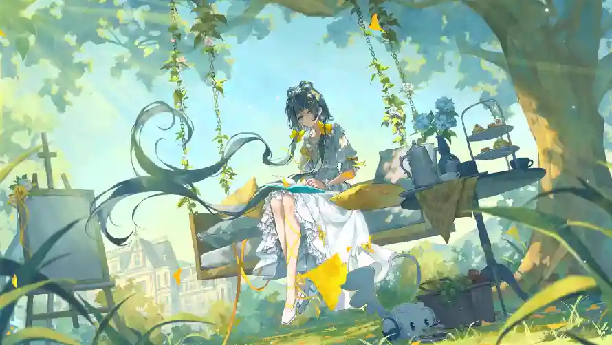 4k少女壁纸-悠闲 - 树林-绘画「哲风壁纸」