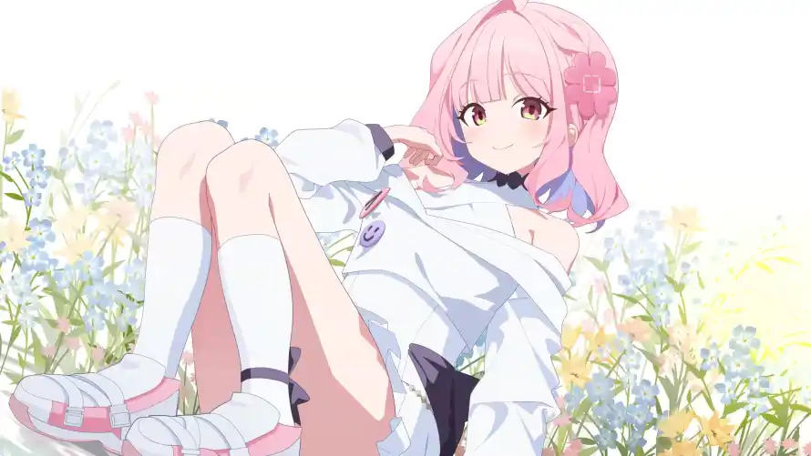 4k棕瞳壁纸-花丛 - 八宫爱留-动漫少女「哲风壁纸」