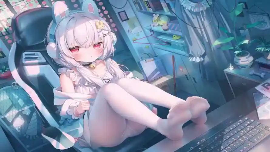 4k少女壁纸-白丝 - 白发-红瞳「哲风壁纸」
