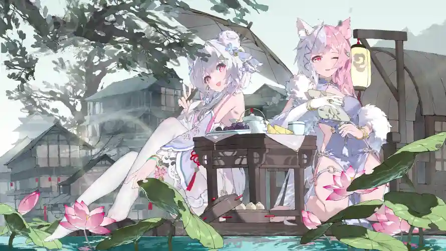 4k古风壁纸-水景 - 灯笼-白发「哲风壁纸」