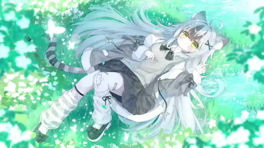 4k溪流壁纸-猫尾 - 猫耳-绿荫「哲风壁纸」