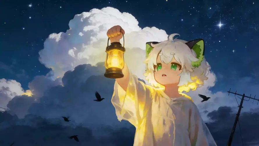4k云朵壁纸-夜空 - 提灯-星星「哲风壁纸」