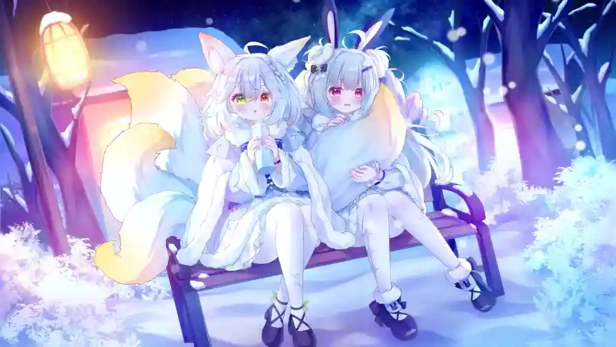 4k兔耳壁纸-冬日 - 夜晚-异瞳「哲风壁纸」